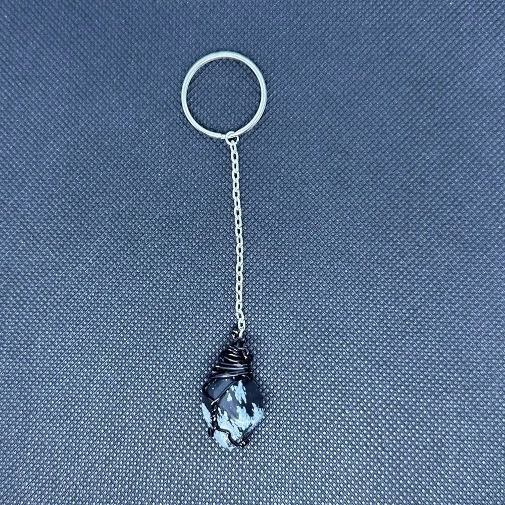 Snowflake obsidian keychain handmade distressed accent wire wrapping
